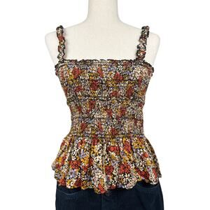 Free People Paisons of Peace Floral Smocked Peplum Tank Top Boho L